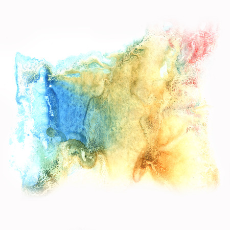 ink abstract  splash watercolor brown blue watercolour isolated white backgroundの写真素材