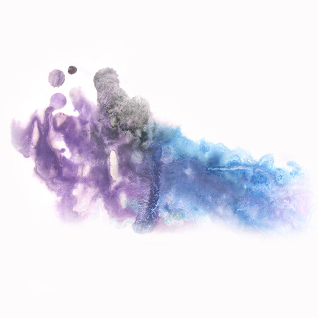 abstract  black purple splash watercolor ink blot watercolour isolated white backgroundの写真素材