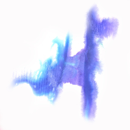 blue purple  abstract splash watercolor ink blot watercolour isolated on white backgroundの写真素材