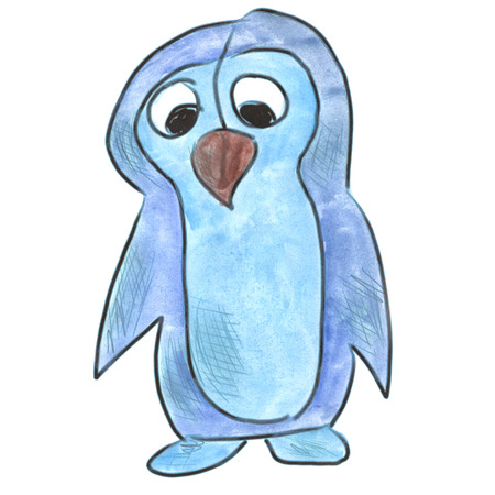 blue and light blue penguin cartoon watercolor isolatedの写真素材