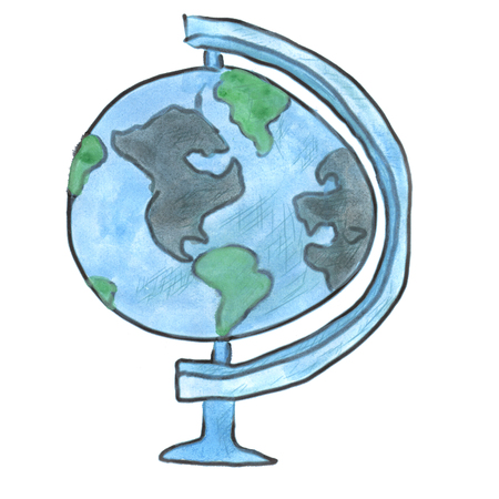 blue globe cartoon watercolor isolatedの写真素材