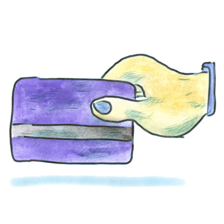 purple credit card isolated Hand cartoon watercolor handmadeの写真素材