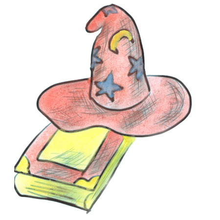yellow book cartoon watercolor pink cap isolated handmadeの写真素材