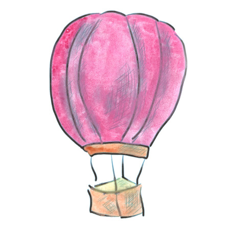 flying pink ball basket cartoon watercolor isolated handmadeの写真素材