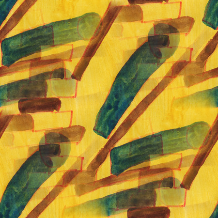 art  Eye pattern yellow green square ornament avant-garde abstract textiles impressionism seamless watercolor handmadeの写真素材