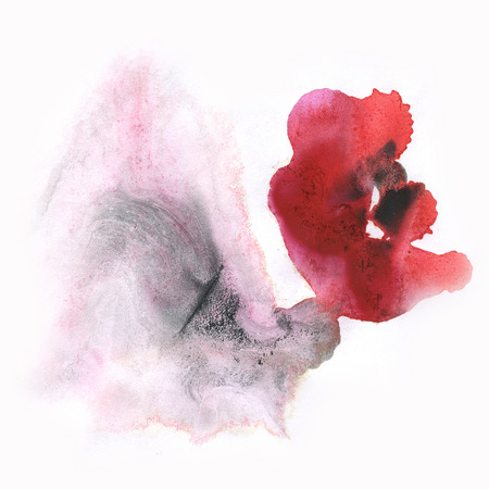 ink splatter watercolour dye liquid black red watercolor macro spot blotch texture isolated on white backgroundの写真素材