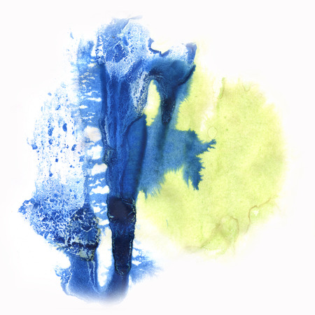 paint blue yellow watercolour splatter watercolors spot blotch isolatedの写真素材