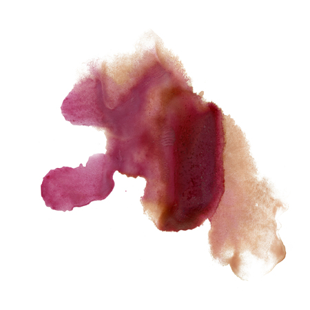 ink splatter watercolour dye liquid watercolor macro brown yellow spot blotch texture isolated on whiteの写真素材