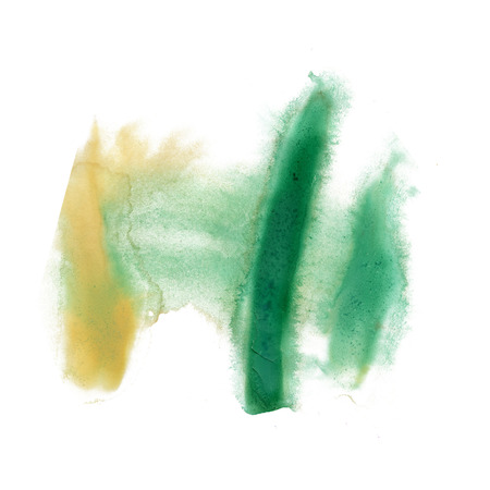 ink splatter watercolour dye liquid watercolor macro green brown spot blotch texture isolated on whiteの写真素材