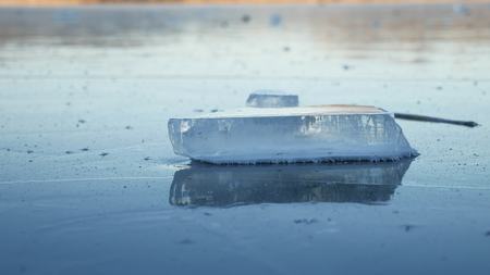 ice frozen water on river ice break debris beautiful nature winter landscapeの写真素材