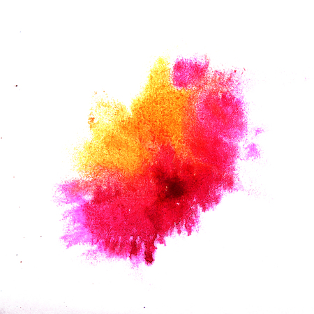 paint  splash  ink yellow, pink blot and  white abstract art brushes isolatedの写真素材