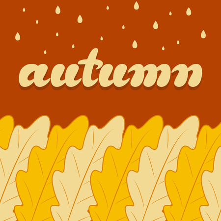 Autumn background with rain drops and leaves. Lettering.のイラスト素材