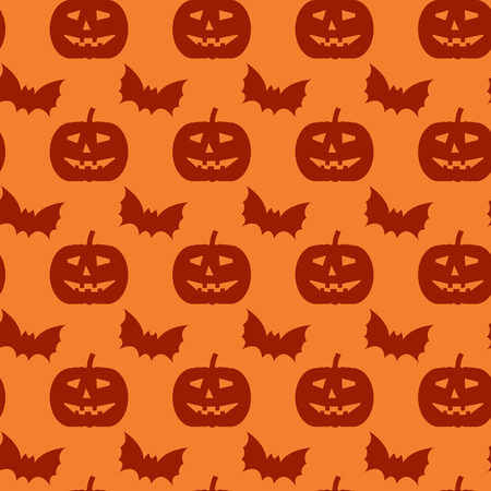 Halloween seamless pattern. Background with silhouettes of bats and pumpkins.のイラスト素材