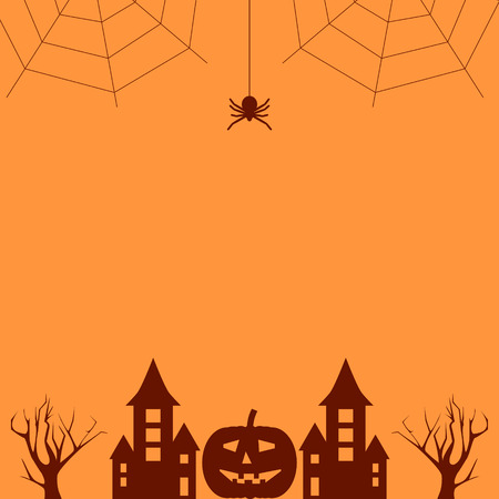 Halloween background. Silhouettes of spiders, pumpkin,  tree, castle.のイラスト素材