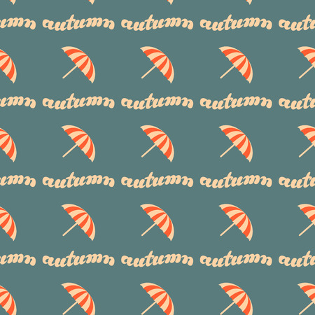 Autumn background with umbrellas. Lettering seamless pattern.のイラスト素材