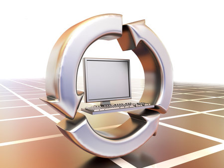 exchange by information through a computerの写真素材