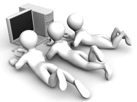 Three mens with PC. 3dの写真素材