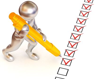 Man with pen and questionnaire. 3dの写真素材