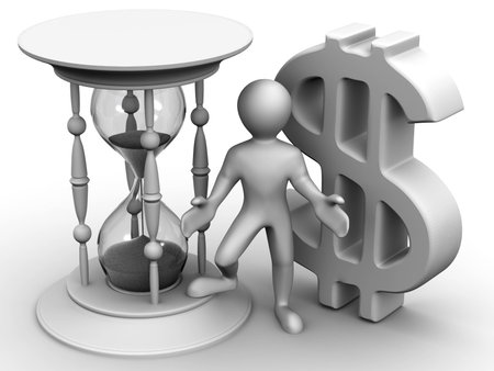 Man with hourglass and dollar. 3d