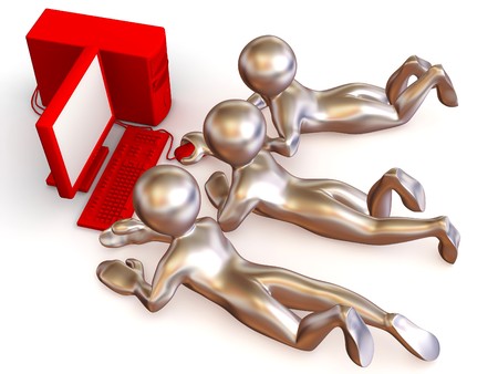 Three mens with PC. 3dの写真素材