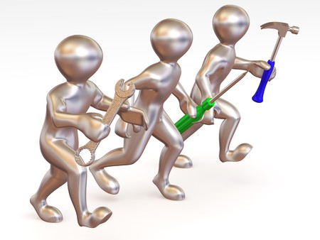 Three man with tools. Maintenance. 3dの写真素材