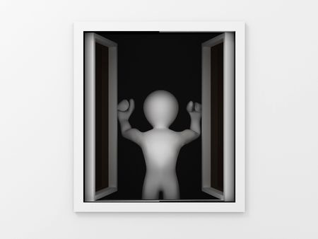 Man looking through the open window. 3dの写真素材