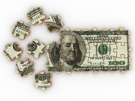 Puzzle dollar. 3dの写真素材