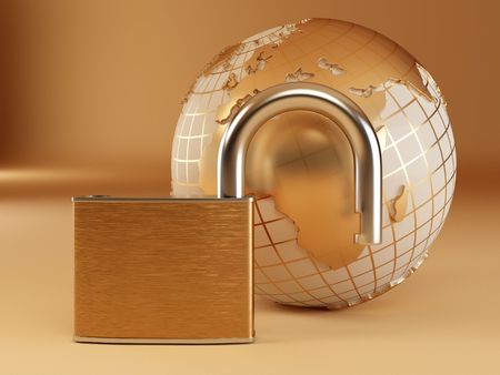 Earth with padlock. 3dの写真素材