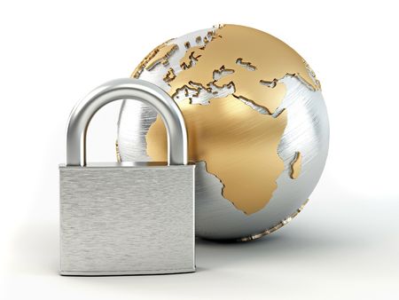 Earth with padlock. 3dの写真素材