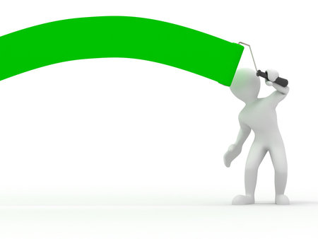 Men with roller brush. Space for text. 3dの写真素材