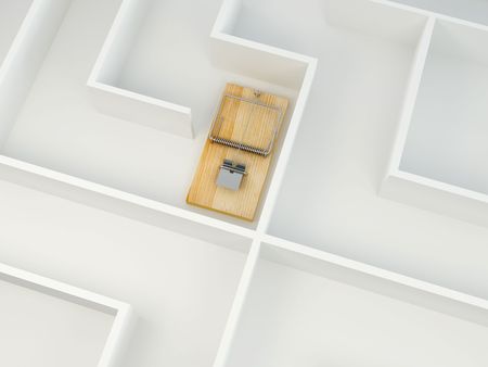 Mousetrap on labyrinth. 3dの写真素材