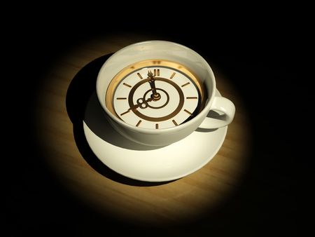 Cup with clock. Eight o'clock. 3dの写真素材
