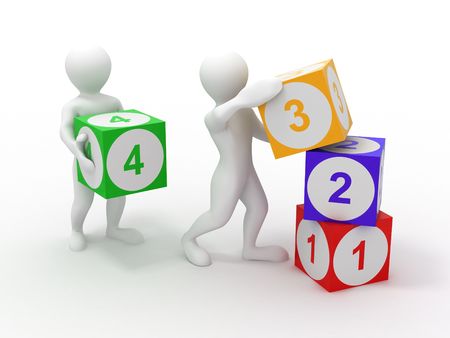 Men with cubes. Numbers. 3dの写真素材