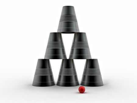 Pyramid from inverted  plastic cups on isolated background. 3dの写真素材