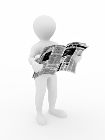 Man reading newspaper on white isolated background. 3dの写真素材