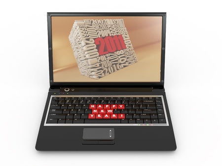 Happy new year. 2011 on laptop. 3dの写真素材