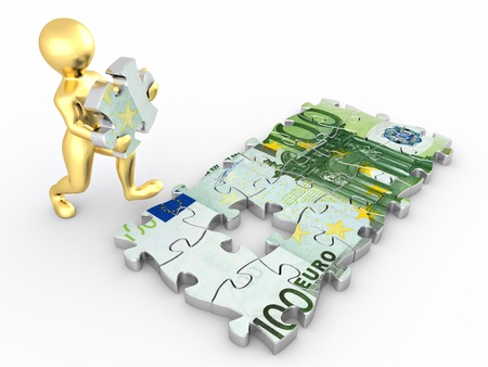 Men with euro from parts of puzzle. 3dの写真素材