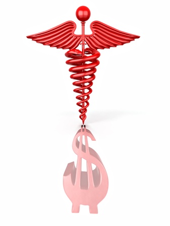 Sign on medicine reflected in sign of dollar. 3dの写真素材