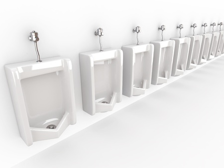 Row of urinals on white isolated background. 3dの写真素材