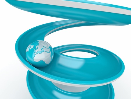 Earth rolling in a spiral on white isolated background. 3dの写真素材