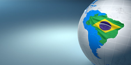Map of the Brazil on Earth in the national colors. 3dの写真素材