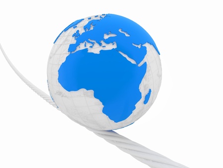 Earth on rope on white isolated background. 3dの写真素材