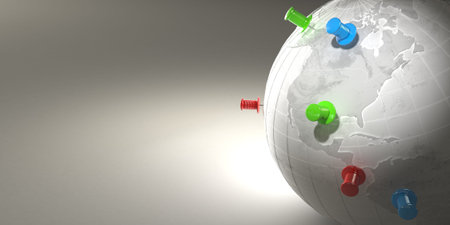 Earth and thumbtacks on grey background. 3dの写真素材
