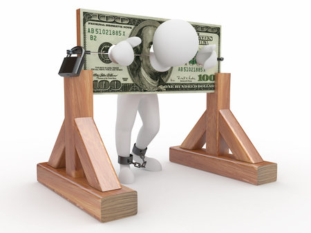Man being held hostage by money. 3dの写真素材