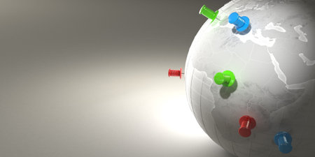 Earth and thumbtacks on grey background. 3dの写真素材