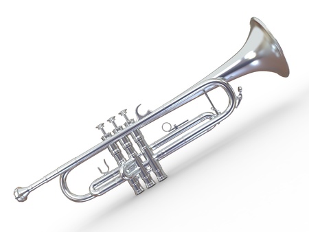 Silver trumpet on white isolated background. 3dの写真素材