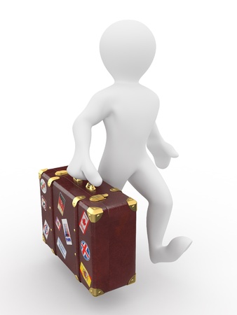 Men with leather suitcase in hand. 3dの写真素材