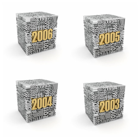 New year 2006, 2005, 2004, 2003. Cube consisting of the numbers. 3d