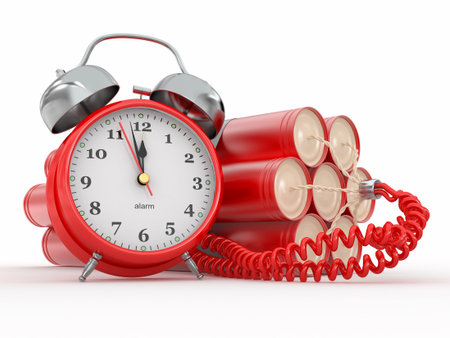 Countdown.  Time bomb with alarm clock detonator. Dynamit. 3d