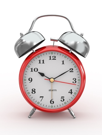 Ten o'clock. Old-fashioned alarm clock on white background. 3d Ten o'clock. Old-fashioned alarm clock on white background. 3d